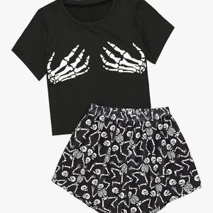 Black Skeleton Print Women's Pajamas